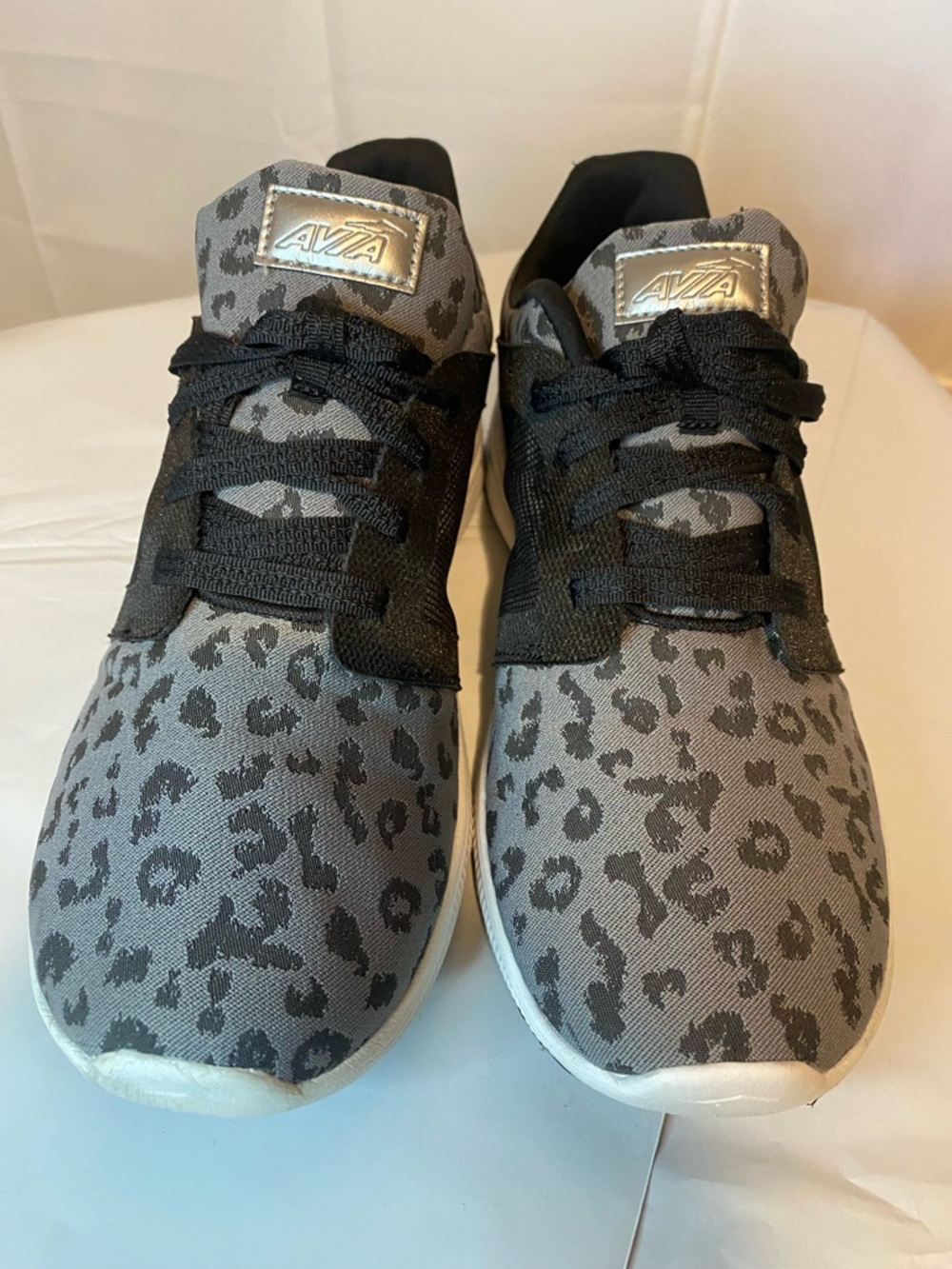 Women’s Avia Gray and Black Leopard Print Sneakers Size 10